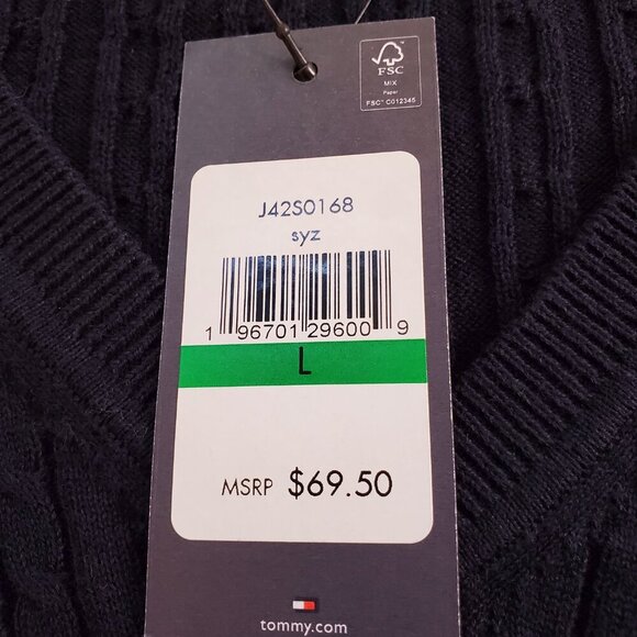 NWT TOMMY HILFIGER SZ L Women's 100% Cotton Knit Cable Knit Ivy Sweater in Navy - Picture 9 of 10